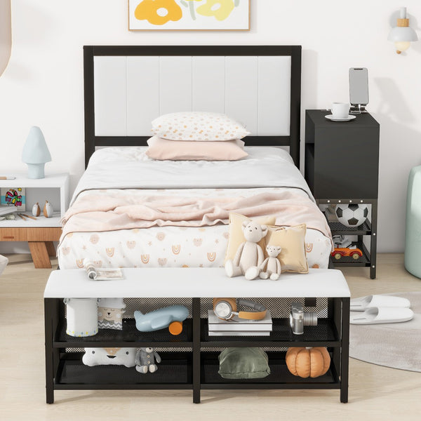 HomeRoots Black Upholstered Twin Bed Frame with Stylish Metal & Tufted Design for Modern Bedroom Comfort 592807
