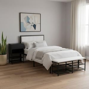 HomeRoots Black Upholstered Twin Bed Frame with Stylish Metal & Tufted Design for Modern Bedroom Comfort 592807