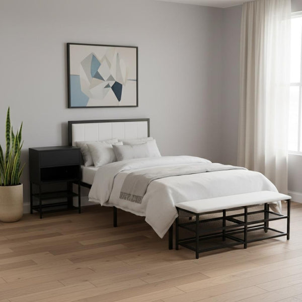 HomeRoots Black Upholstered Twin Bed Frame with Stylish Metal & Tufted Design for Modern Bedroom Comfort 592807