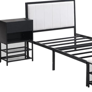 HomeRoots Black Upholstered Twin Bed Frame with Stylish Metal & Tufted Design for Modern Bedroom Comfort 592807