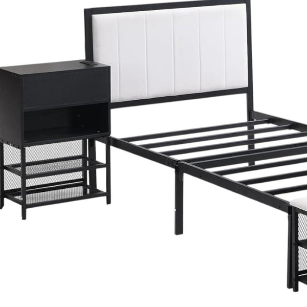 HomeRoots Black Upholstered Twin Bed Frame with Stylish Metal & Tufted Design for Modern Bedroom Comfort 592807