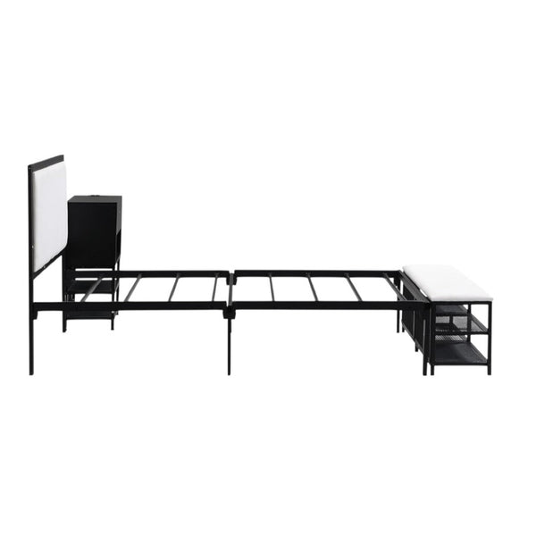 HomeRoots Black Upholstered Twin Bed Frame with Stylish Metal & Tufted Design for Modern Bedroom Comfort 592807