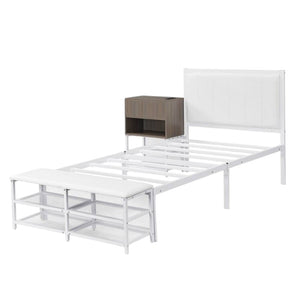 HomeRoots White Upholstered Twin Bed Frame with Tufted Design - Stylish Metal Structure for Modern Bedrooms 592808