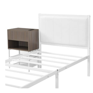 HomeRoots White Upholstered Twin Bed Frame with Tufted Design - Stylish Metal Structure for Modern Bedrooms 592808