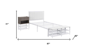 HomeRoots White Upholstered Twin Bed Frame with Tufted Design - Stylish Metal Structure for Modern Bedrooms 592808
