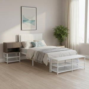 HomeRoots White Upholstered Twin Bed Frame with Tufted Design - Stylish Metal Structure for Modern Bedrooms 592808
