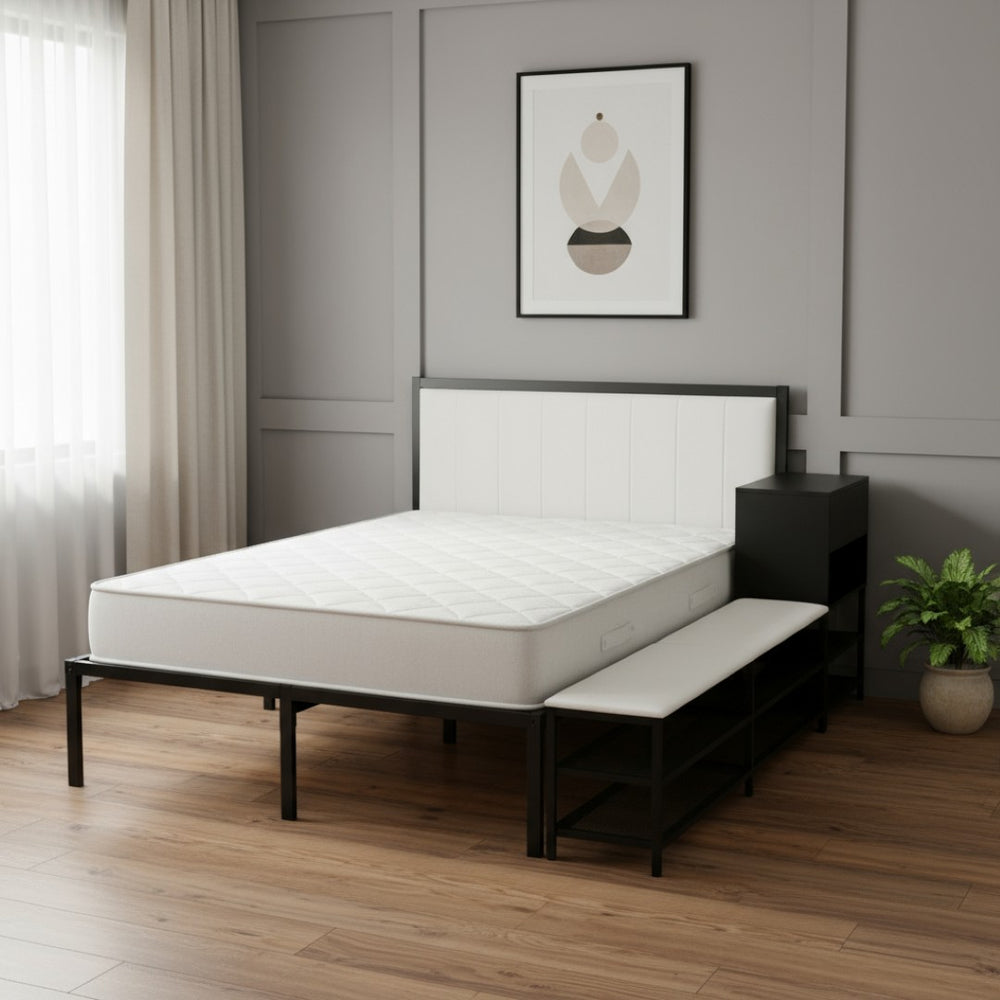 HomeRoots Black Tufted Upholstered Full Bed Frame with Metal Support – Stylish Comfort for Modern Bedrooms 592809