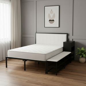 HomeRoots Black Tufted Upholstered Full Bed Frame with Metal Support – Stylish Comfort for Modern Bedrooms 592809