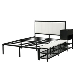 HomeRoots Black Tufted Upholstered Full Bed Frame with Metal Support – Stylish Comfort for Modern Bedrooms 592809