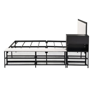 HomeRoots Black Tufted Upholstered Full Bed Frame with Metal Support – Stylish Comfort for Modern Bedrooms 592809