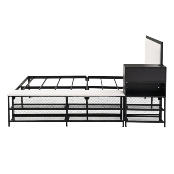 HomeRoots Black Tufted Upholstered Full Bed Frame with Metal Support – Stylish Comfort for Modern Bedrooms 592809