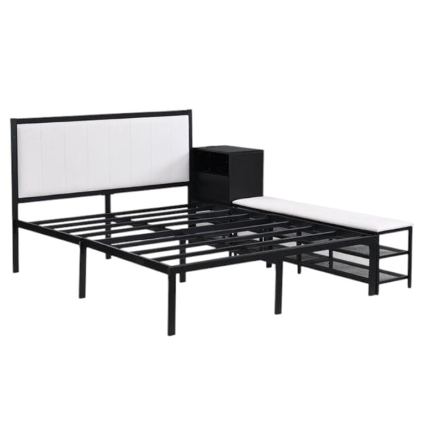 HomeRoots Black Tufted Upholstered Full Bed Frame with Metal Support – Stylish Comfort for Modern Bedrooms 592809