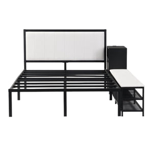HomeRoots Black Tufted Upholstered Full Bed Frame with Metal Support – Stylish Comfort for Modern Bedrooms 592809