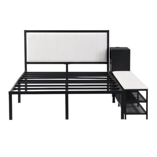 HomeRoots Black Tufted Upholstered Full Bed Frame with Metal Support – Stylish Comfort for Modern Bedrooms 592809
