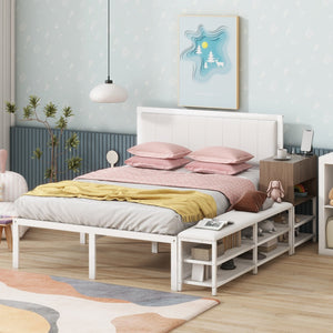 HomeRoots White Metal & Tufted Upholstered Full Bed Frame - Elegant Design for Comfort & Lasting Support 592810