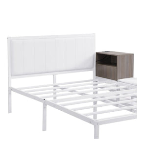 HomeRoots White Metal & Tufted Upholstered Full Bed Frame - Elegant Design for Comfort & Lasting Support 592810