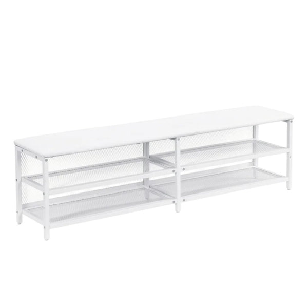 HomeRoots White Metal & Tufted Upholstered Full Bed Frame - Elegant Design for Comfort & Lasting Support 592810