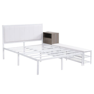HomeRoots White Metal & Tufted Upholstered Full Bed Frame - Elegant Design for Comfort & Lasting Support 592810