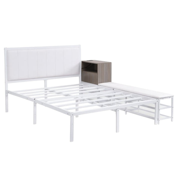 HomeRoots White Metal & Tufted Upholstered Full Bed Frame - Elegant Design for Comfort & Lasting Support 592810