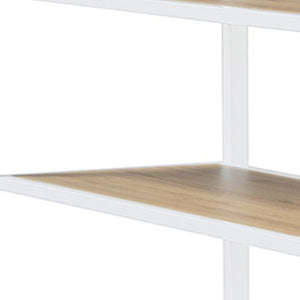 HomeRoots White Twin Over Full Industrial Metal Bunk Bed with Shelves – Modern Space-Saving Sleep Solution! 592812