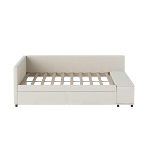 HomeRoots Beige Tufted Velvet Twin Bed Frame with Drawers - Stylish Storage & Support for Cozy Sleep Spaces 592813
