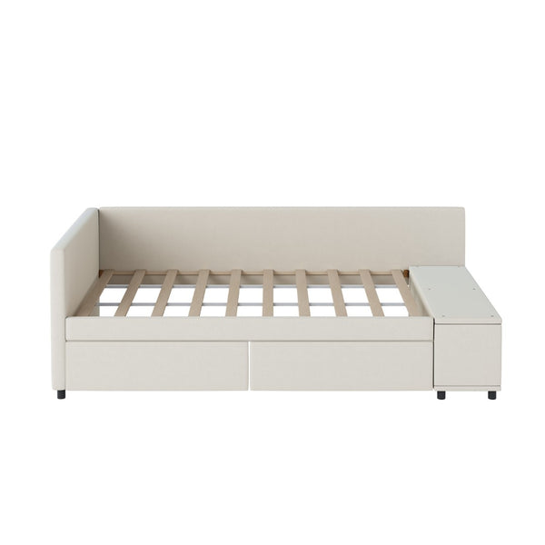 HomeRoots Beige Tufted Velvet Twin Bed Frame with Drawers - Stylish Storage & Support for Cozy Sleep Spaces 592813