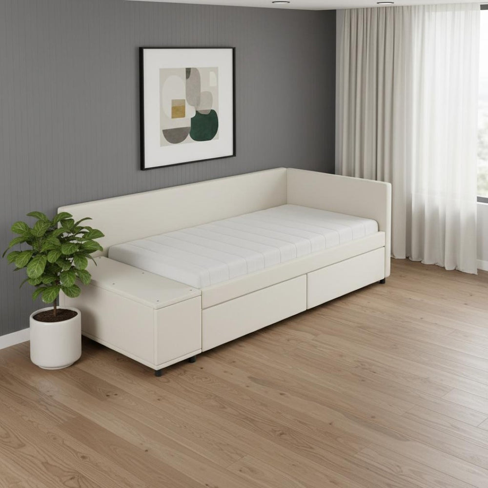 HomeRoots Beige Tufted Velvet Twin Bed Frame with Drawers - Stylish Storage & Support for Cozy Sleep Spaces 592813