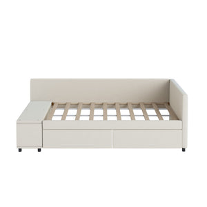 HomeRoots Beige Tufted Velvet Twin Bed Frame with Drawers - Stylish Storage & Support for Cozy Sleep Spaces 592813