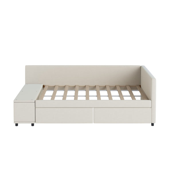 HomeRoots Beige Tufted Velvet Twin Bed Frame with Drawers - Stylish Storage & Support for Cozy Sleep Spaces 592813