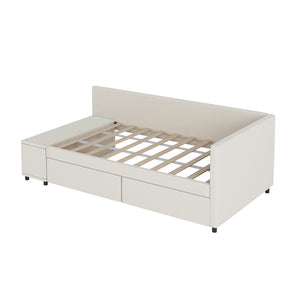 HomeRoots Beige Tufted Velvet Twin Bed Frame with Drawers - Stylish Storage & Support for Cozy Sleep Spaces 592813