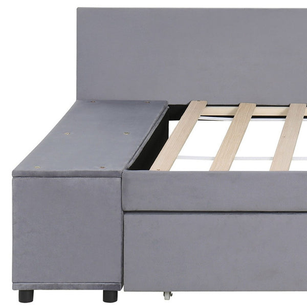 HomeRoots Gray Tufted Velvet Twin Bed Frame with Stylish Storage Drawers for Modern Bedroom Elegance 592814