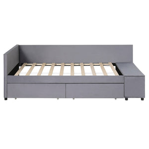 HomeRoots Gray Tufted Velvet Twin Bed Frame with Stylish Storage Drawers for Modern Bedroom Elegance 592814