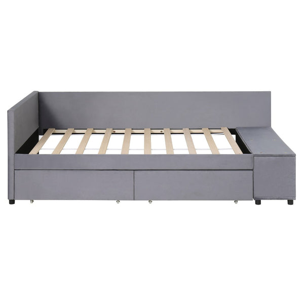 HomeRoots Gray Tufted Velvet Twin Bed Frame with Stylish Storage Drawers for Modern Bedroom Elegance 592814