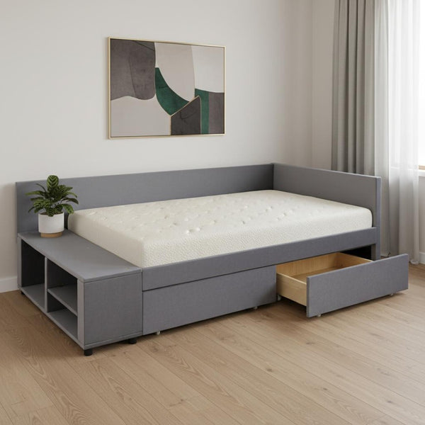 HomeRoots Gray Tufted Velvet Twin Bed Frame with Stylish Storage Drawers for Modern Bedroom Elegance 592814