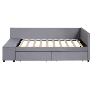 HomeRoots Gray Tufted Velvet Twin Bed Frame with Stylish Storage Drawers for Modern Bedroom Elegance 592814