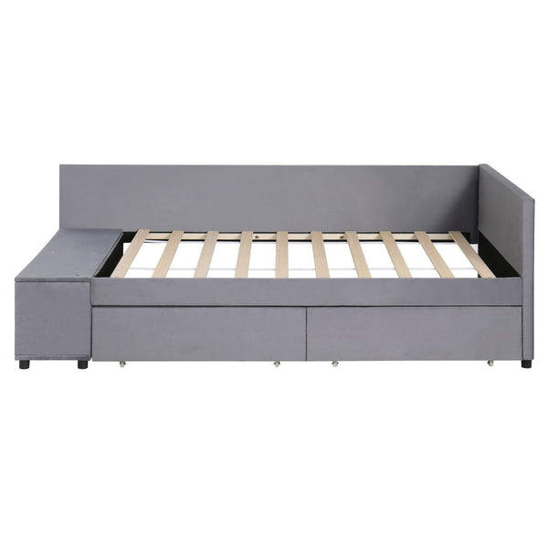 HomeRoots Gray Tufted Velvet Twin Bed Frame with Stylish Storage Drawers for Modern Bedroom Elegance 592814
