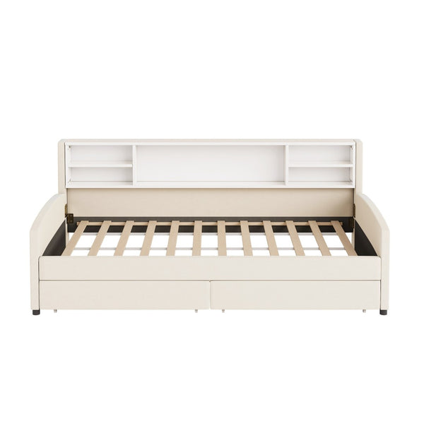 HomeRoots Beige Tufted Velvet Twin Bed Frame with Under-Bed Drawers for Stylish Storage & Comfort 592815