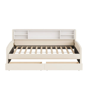 HomeRoots Beige Tufted Velvet Twin Bed Frame with Under-Bed Drawers for Stylish Storage & Comfort 592815