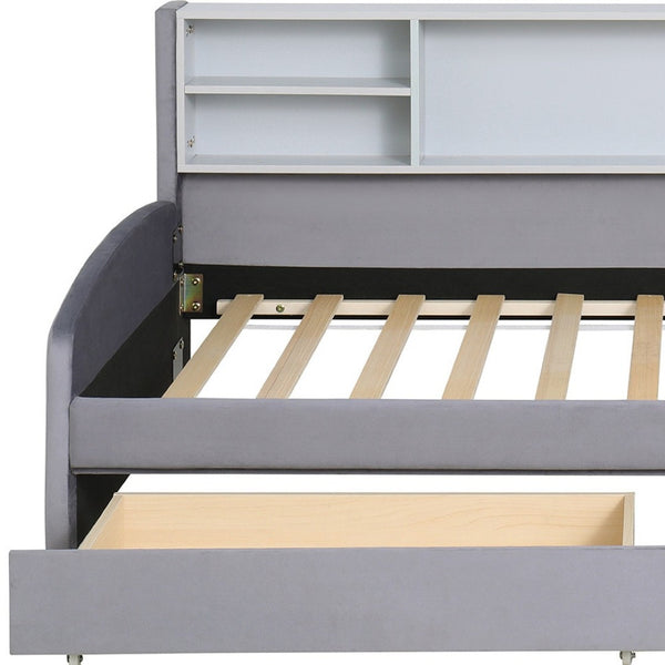 HomeRoots Gray Tufted Velvet Twin Bed Frame with Storage Drawers - Luxurious, Stylish Design for Your Bedroom 592816