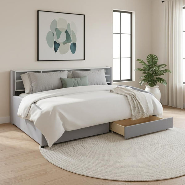 HomeRoots Gray Tufted Velvet Twin Bed Frame with Storage Drawers - Luxurious, Stylish Design for Your Bedroom 592816