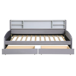 HomeRoots Gray Tufted Velvet Twin Bed Frame with Storage Drawers - Luxurious, Stylish Design for Your Bedroom 592816