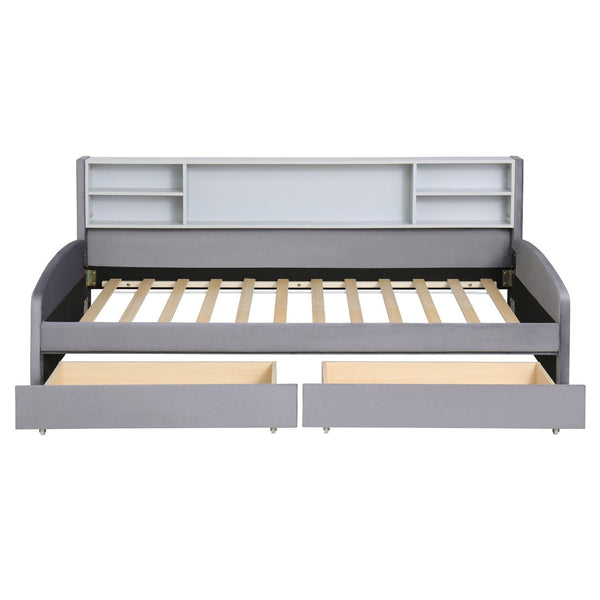 HomeRoots Gray Tufted Velvet Twin Bed Frame with Storage Drawers - Luxurious, Stylish Design for Your Bedroom 592816