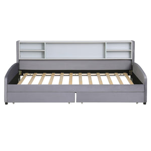HomeRoots Gray Tufted Velvet Twin Bed Frame with Storage Drawers - Luxurious, Stylish Design for Your Bedroom 592816