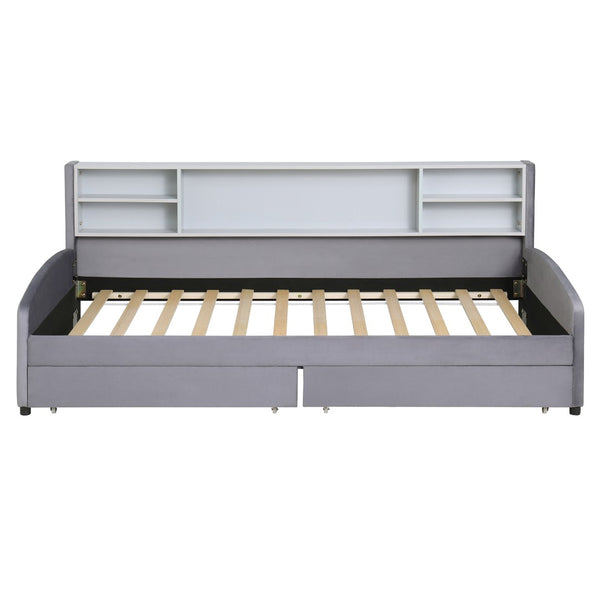 HomeRoots Gray Tufted Velvet Twin Bed Frame with Storage Drawers - Luxurious, Stylish Design for Your Bedroom 592816