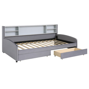 HomeRoots Gray Tufted Velvet Twin Bed Frame with Storage Drawers - Luxurious, Stylish Design for Your Bedroom 592816