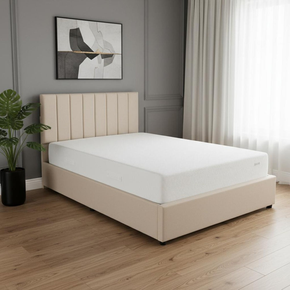 HomeRoots Beige Tufted Upholstered Twin Bed Frame with Trundle - Stylish Space Saver for Cozy Sleepovers! 592819