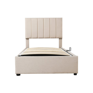 HomeRoots Beige Tufted Upholstered Twin Bed Frame with Trundle - Stylish Space Saver for Cozy Sleepovers! 592819