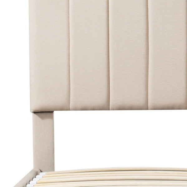 HomeRoots Beige Tufted Upholstered Twin Bed Frame with Trundle - Stylish Space Saver for Cozy Sleepovers! 592819
