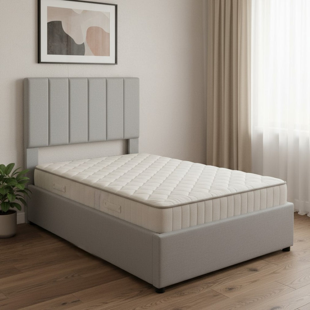HomeRoots Gray Tufted Twin Bed Frame with Trundle – Stylish, Space-Saving Design for Kids & Guests, Durable Comfort 592820