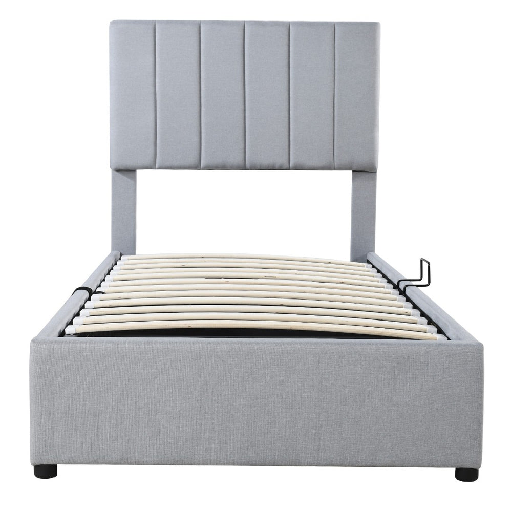 HomeRoots Gray Tufted Twin Bed Frame with Trundle – Stylish, Space-Saving Design for Kids & Guests, Durable Comfort 592820